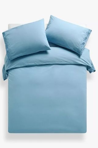 John Lewis Embroidered Frill Single Duvet Cover, French Blue