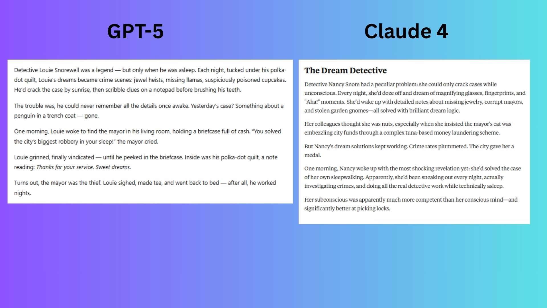 screenshot of GPT-5 vs. Claude