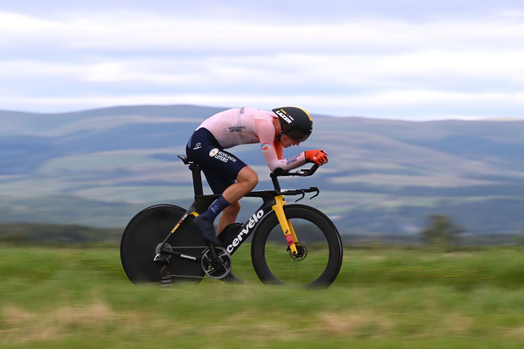 STIRLING SCOTLAND AUGUST 09 Loe Van Belle of The Netherlands sprints during the Men Under 23 Individual Time Trial a 362km race from Stirling to Stirling 80m at the 96th UCI Cycling World Championships Glasgow 2023 Day 7 UCIWT on August 09 2023 in Glasgow Stirling Photo by Dario BelingheriGetty Images