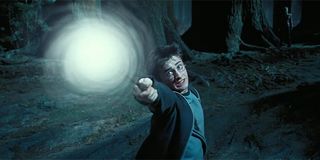 Harry Potter casting a powerful Patronus to fight off the Dementors