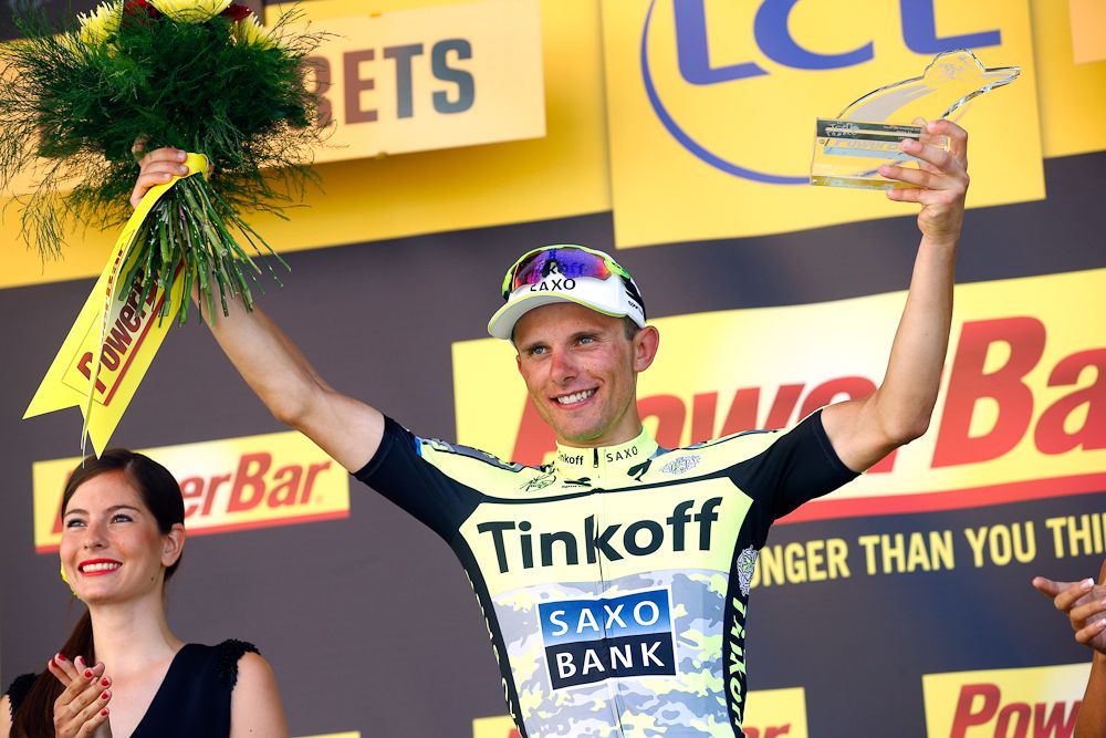 Rafal Majka on the stage 11 podium.