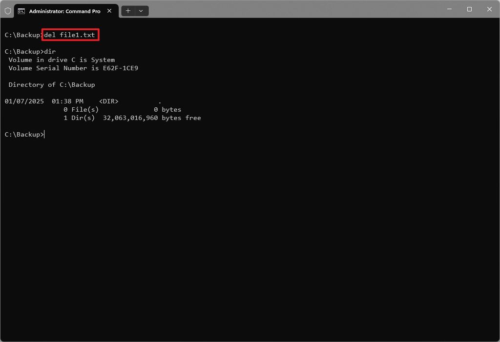 Command Prompt del command