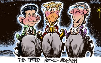 Political cartoon U.S. Christmas wise men Paul Ryan Mitch McConnell Trump