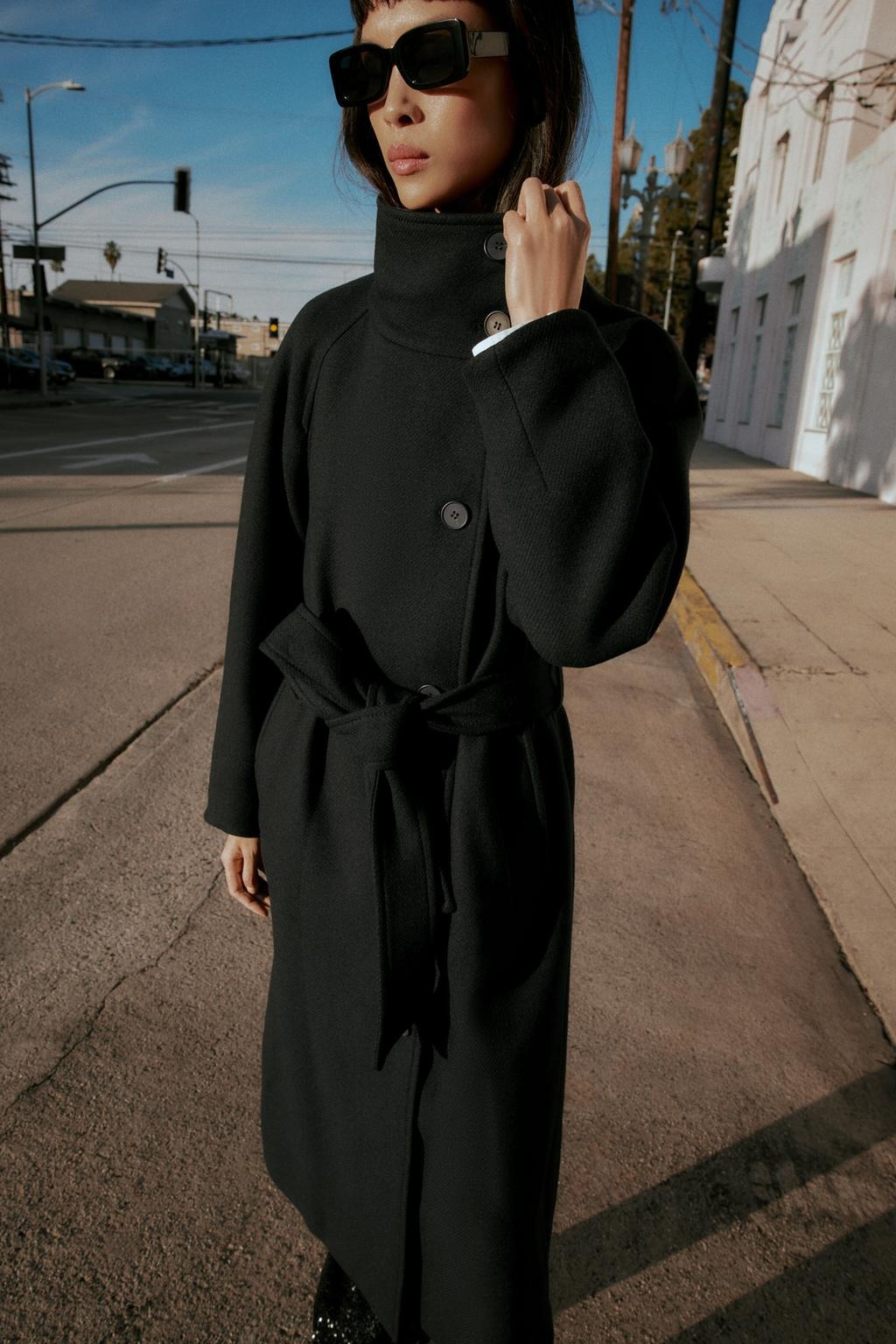 ZARA, Long Wool Coat With High Neck