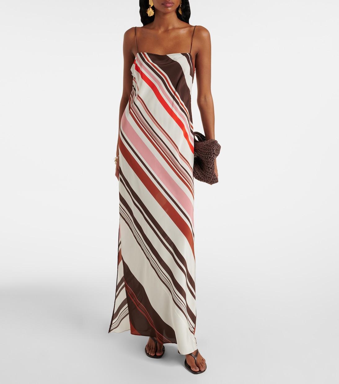 Thistle Striped Silk Satin Maxi Dress in Multicoloured - Sir