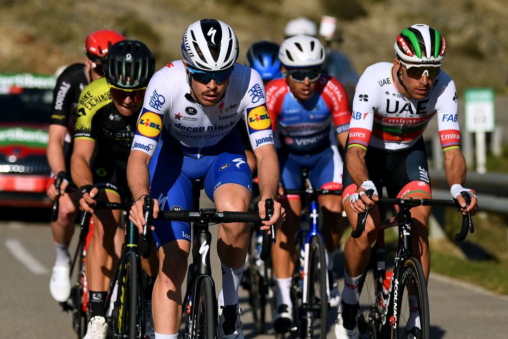 ALTODEMONCALVILLO SPAIN OCTOBER 28 Robert Stannard of Australia and Team Mitchelton Scott Remi Cavagna of France and Team Deceuninck QuickStep Julien Simon of France and Team Total Direct Energie Rui Alberto Faria Da Costa of Portugal and UAE Team Emirates Breakaway during the 75th Tour of Spain 2020 Stage 8 a 164km stage from Logroo to Alto de Moncalvillo 1490m lavuelta LaVuelta20 on October 28 2020 in Alto de Moncalvillo Spain Photo by David RamosGetty Images