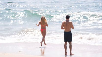 Body of water, Fun, People on beach, Water, Standing, Summer, People in nature, Wave, Beach, Ocean, 