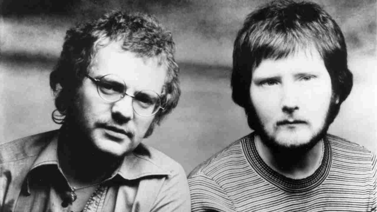 Joe Egan and Gerry Rafferty of Stealer&amp;rsquo;s Wheel posing for a photograph in the 1970s