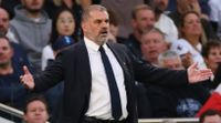 Ange Postecoglou gestures during Tottenham's 2-1 win at home to Liverpool in the Premier League in September 2023.