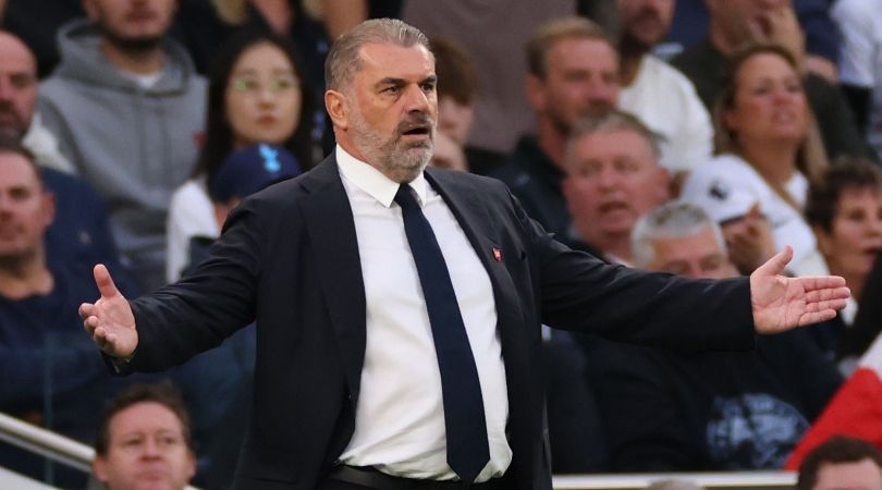 Ange Postecoglou gestures during Tottenham&#039;s 2-1 win at home to Liverpool in the Premier League in September 2023.