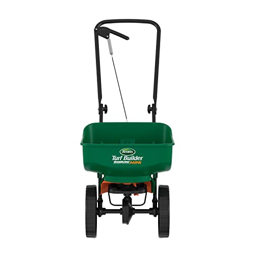 Scotts Turf Builder Edgeguard Mini Broadcast Spreader for Seed, Weed and Feed, Fertilizer, Salt, Ice Melt, Push Spreader Holds Up to 5,000 Sq.ft. Product