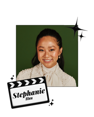 Stephanie Hsu in a white dress