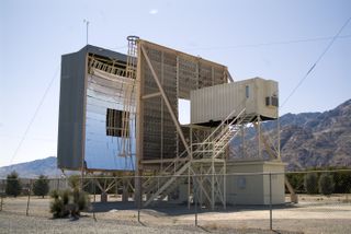 This solar furnace at the White Sands Missile Range in New Mexico uses mirrors to focus the sun onto a small point. Normally used to simulate the heat from a nuclear explosion, this high-tech blast oven is slated for use to test an in-space idea for using asteroids. The same gear has been used to test a theory that a space-based version of the furnace could be used to deflect a meteor headed for Earth.