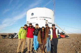 Crewmembers of the Mars 160 mission at Flashline Mars Arctic Research Station, on Devon Island in the Canadian Arctic, in July 2017.