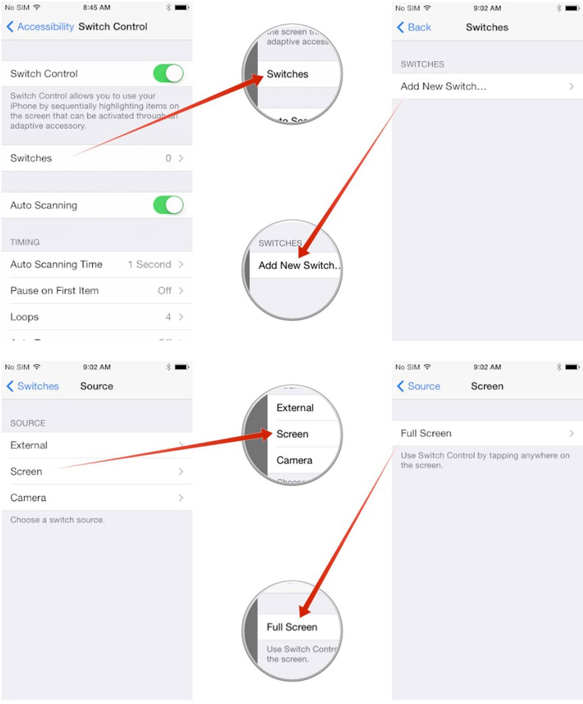 How to enable switch control for motor accessibility on iPhone or iPad