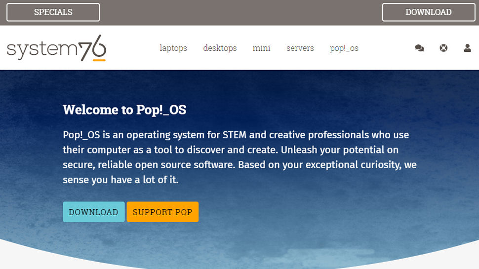 Website screenshot of Pop!_OS