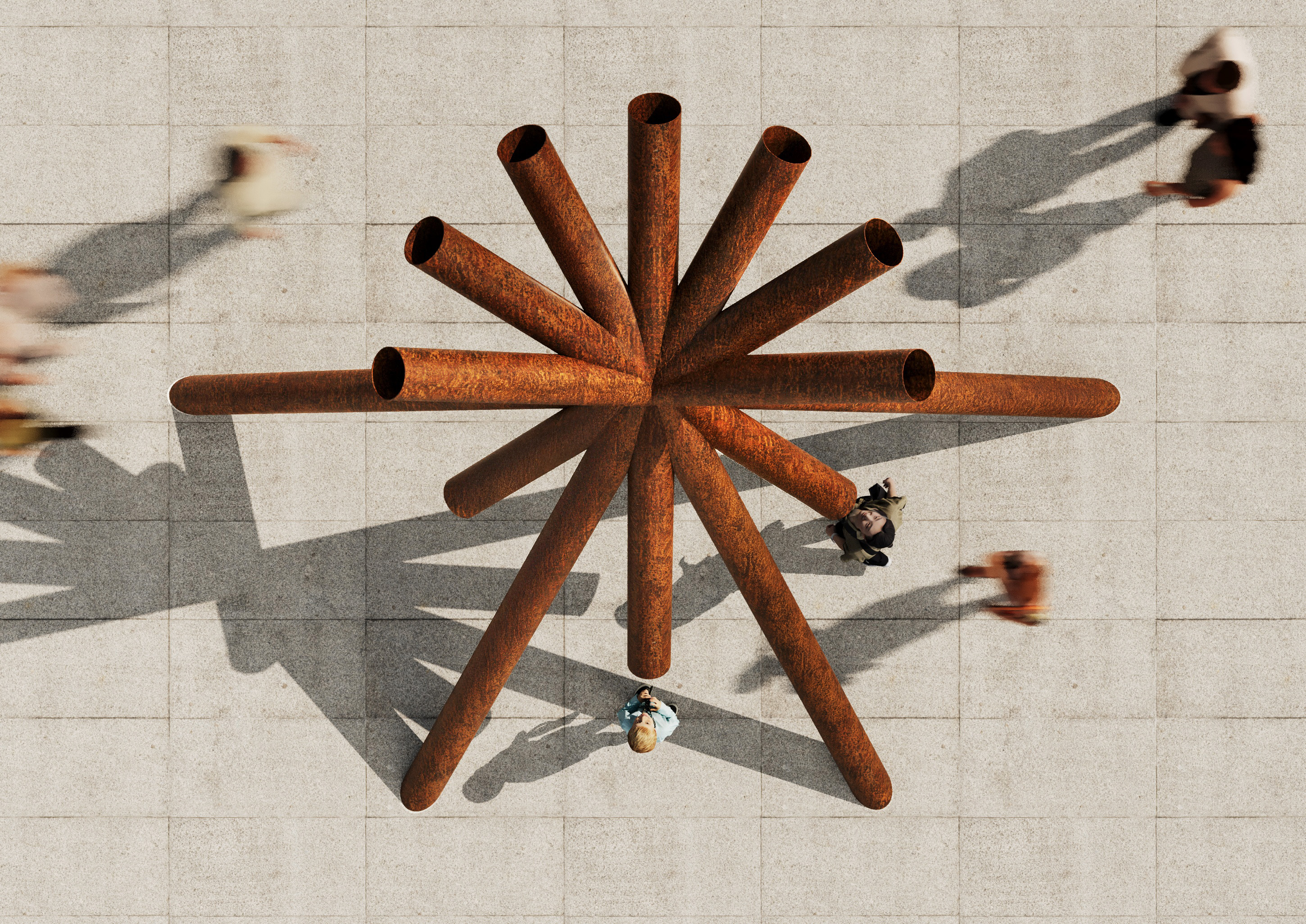 Paul Cocksedge installation at London Design Festival 2025, comprising of several beams, shown from above