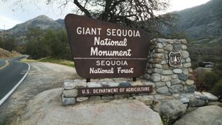 A sign for Giant Sequoia National Monument in Sequoia National Forest, California