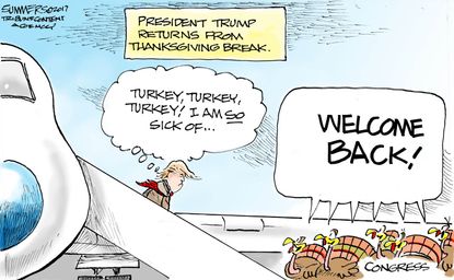 Political cartoon U.S. Trump Thanksgiving turkeys politicians
