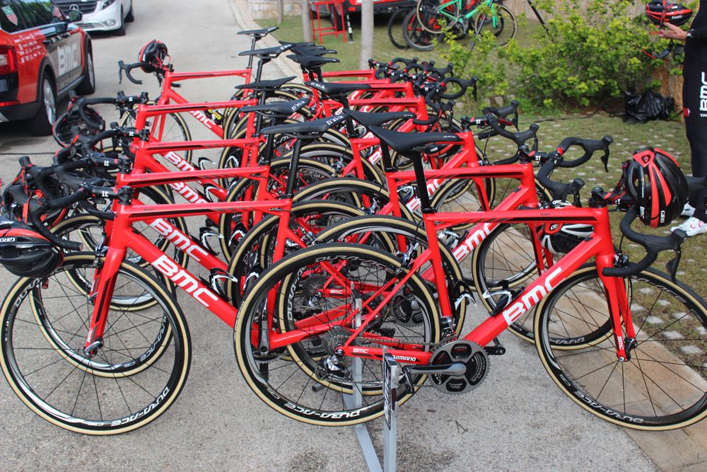 The BMC Racing bikes in their 2017 colours