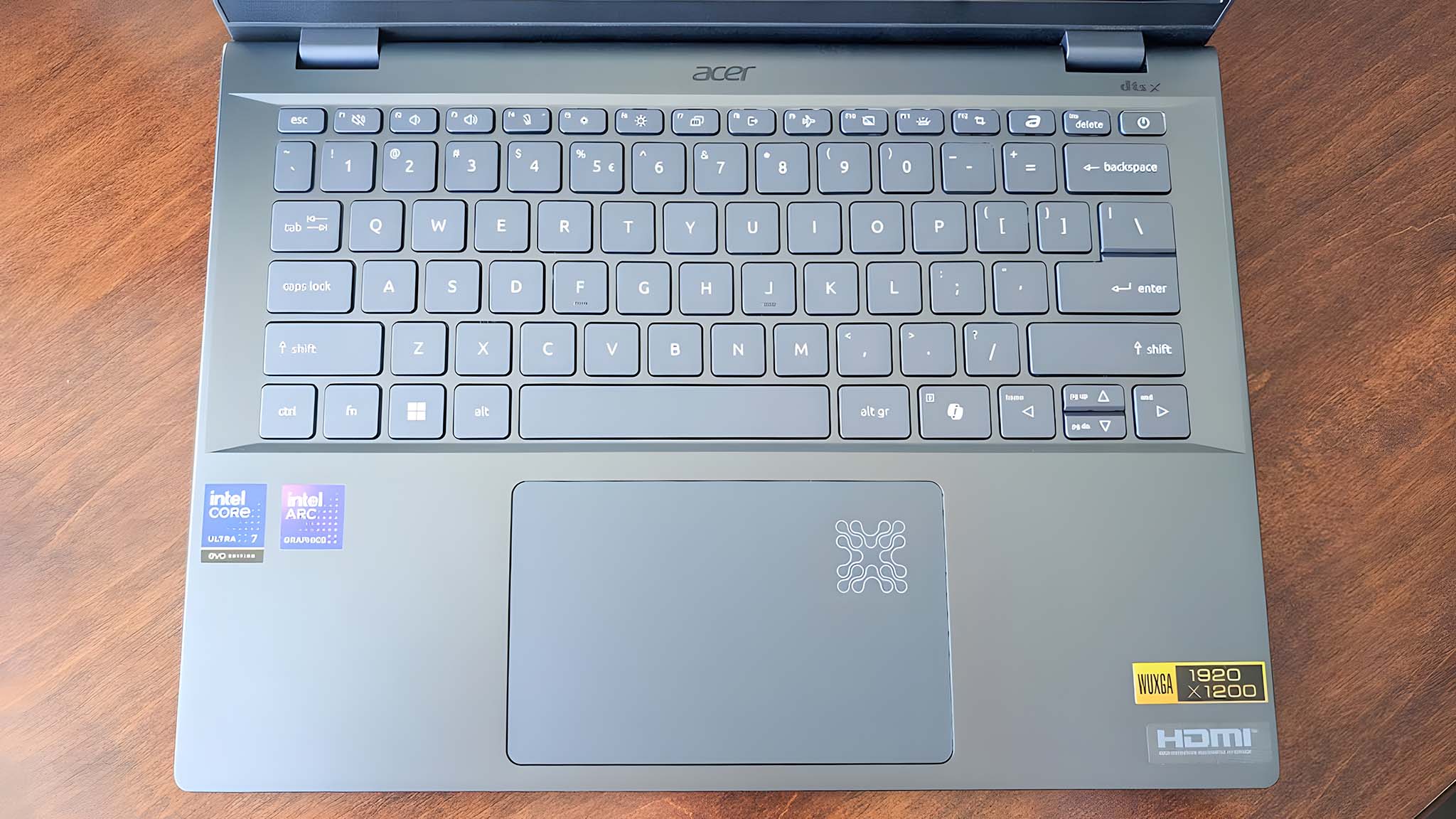 Top down shot of Acer Swift 14 AI keyboard and touchpad.