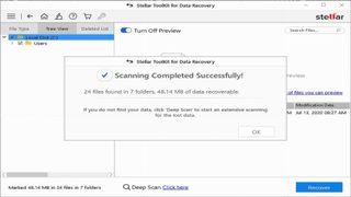 Stellar's window notification for a completed scan