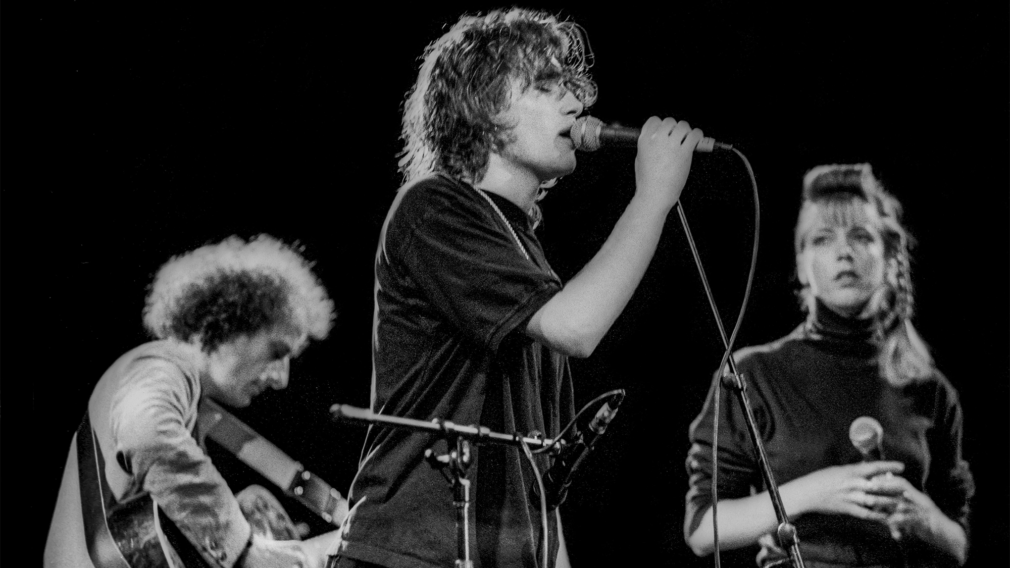 Jeff Buckley (1966-1997) performs with Gary Lucas (left) on guitar and singer Julia Hayward during the 'Greetings from Tim Buckley' concert, a tribute to his father, at Arts at St. Ann, St. Ann's Church, Brooklyn, New York, April 26, 1991.