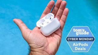 Image of Apple AirPods Pro 2 USB-C in hand with Cyber Monday deal tag
