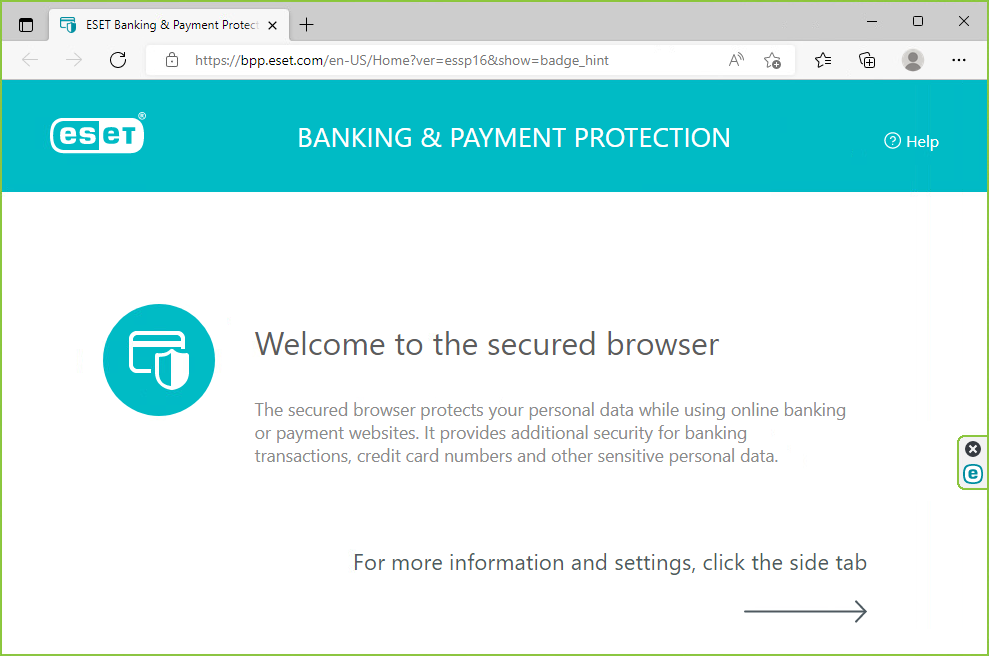 A screenshot of ESET Internet Security's secure browser.