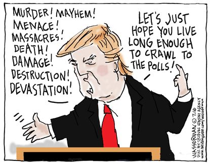 Political cartoon U.S. Donald Trump rhetoric