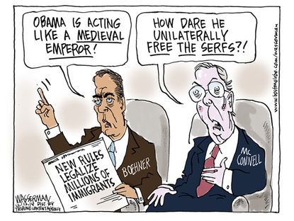 Political cartoon Obama executive powers GOP