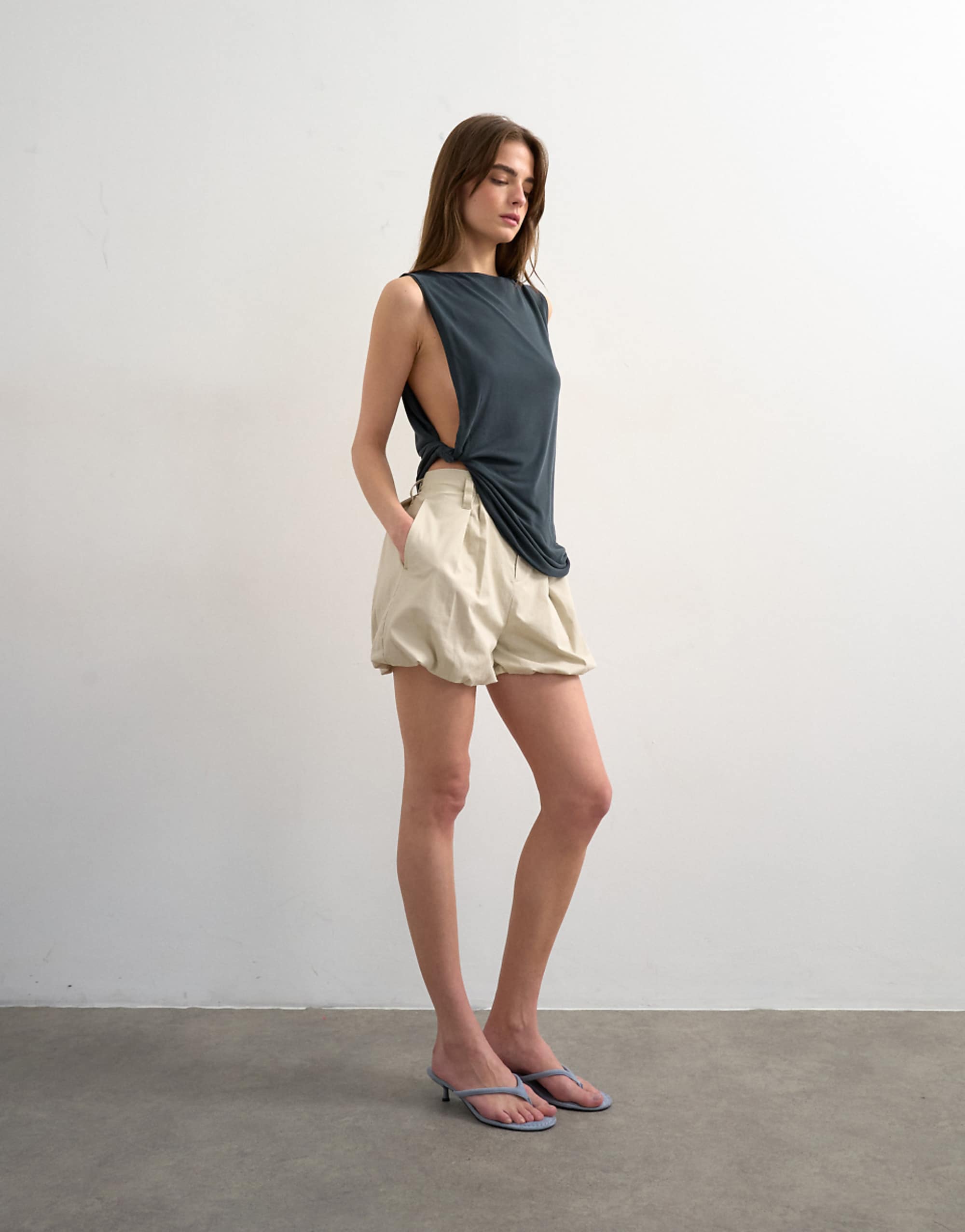 Topshop Bubble Hem Clean Short in Neutral
