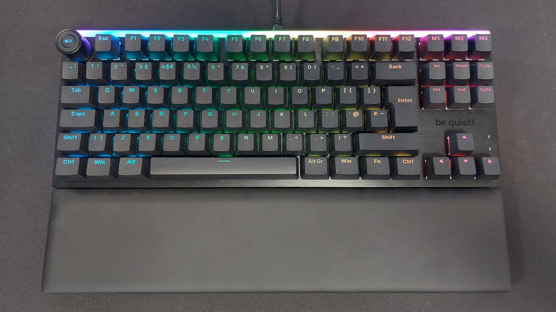 The Be Quiet Light Mount TKL wired mechanical gaming keyboard seen from various angles.