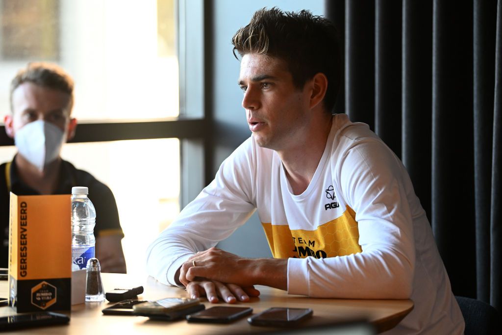 QUEBEC CITY QUEBEC SEPTEMBER 07 Wout Van Aert of Belgium and Team Jumbo Visma attends to the 11th Grand Prix Cycliste de Qubec Montereal 2022 Press Conference GPCQM WorldTour on September 07 2022 in Quebec City Quebec Photo by Dario BelingheriGetty Images