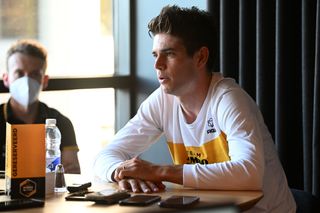 QUEBEC CITY QUEBEC SEPTEMBER 07 Wout Van Aert of Belgium and Team Jumbo Visma attends to the 11th Grand Prix Cycliste de Qubec Montereal 2022 Press Conference GPCQM WorldTour on September 07 2022 in Quebec City Quebec Photo by Dario BelingheriGetty Images