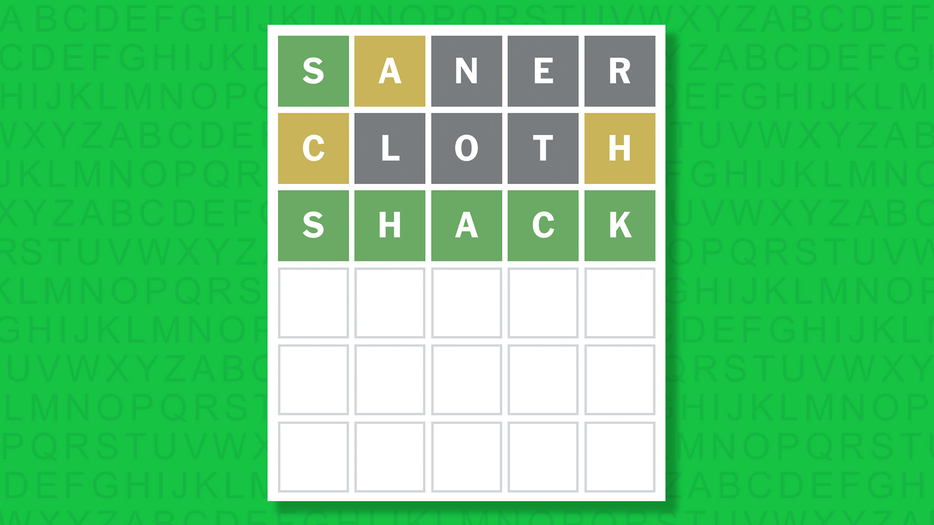 NYT Wordle answer for game 1933 on a green background