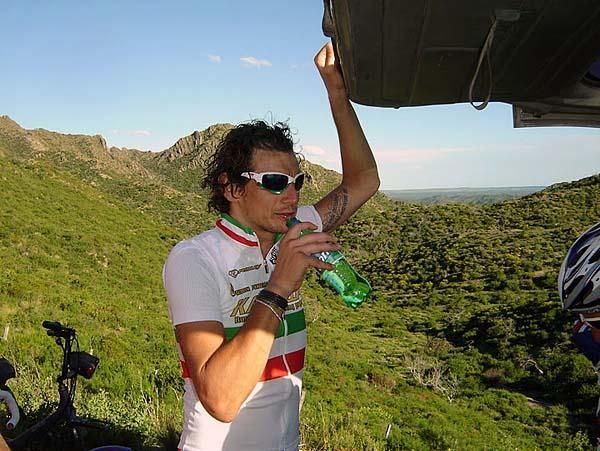 Italian champion Filippo Pozzato (Katusha) enjoys some refreshment.