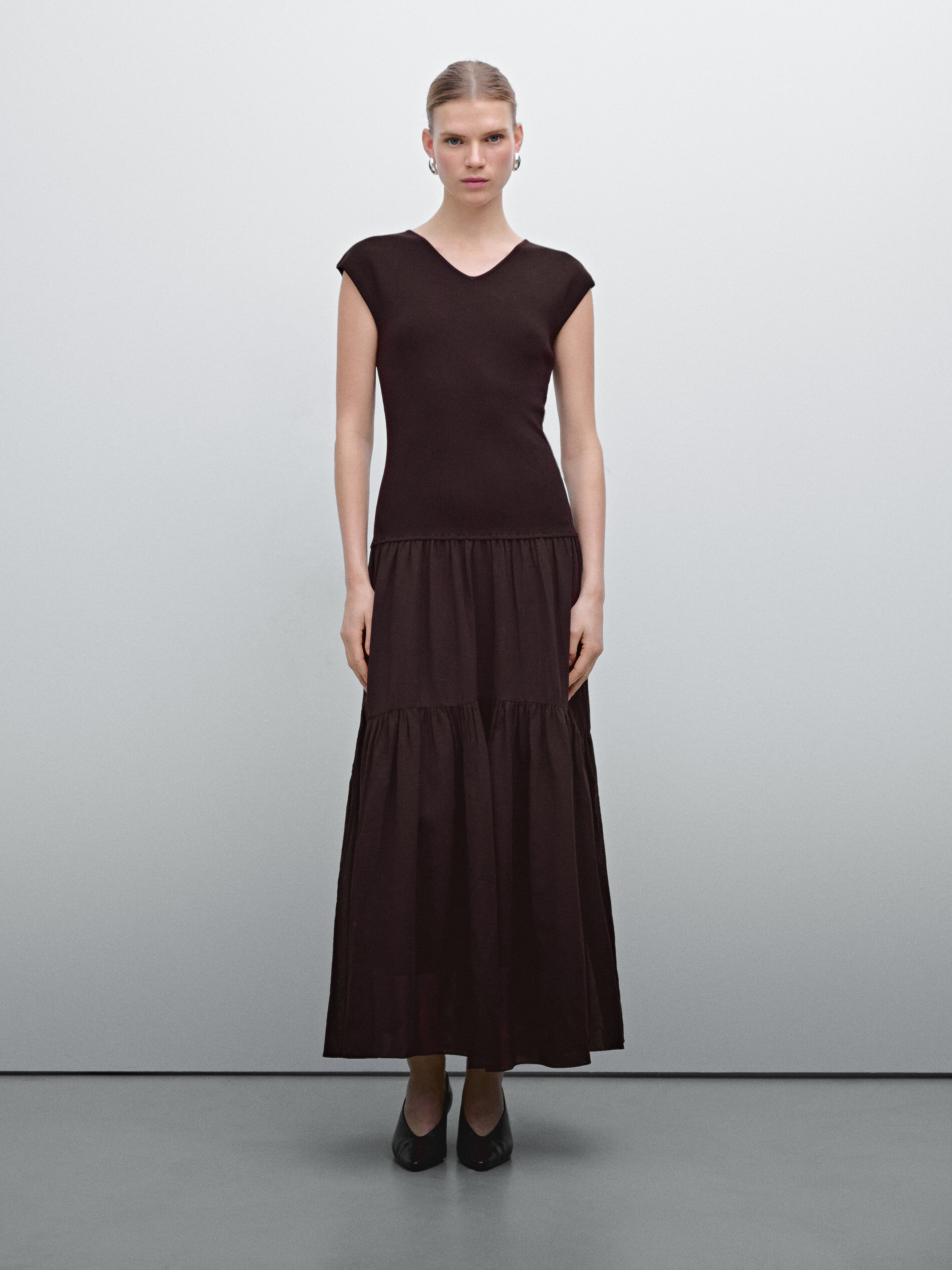 Cotton Blend Contrast Flounce Dress