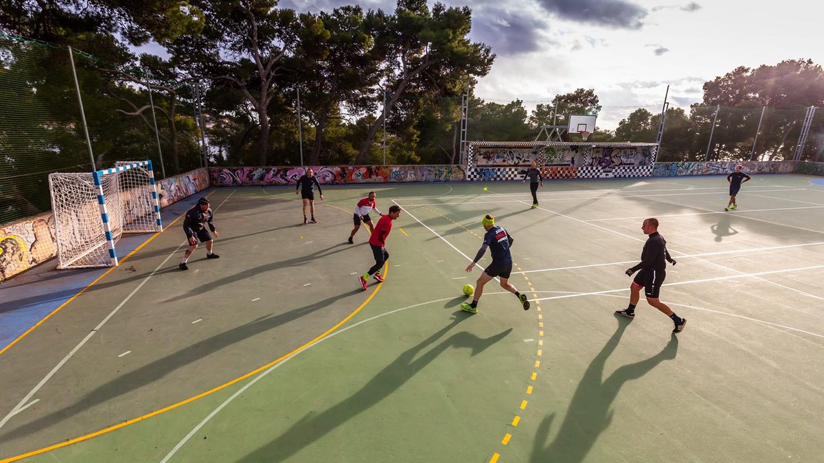 It's not all cycling at team camp. Some riders and staff enjoy a game of five-a-side football