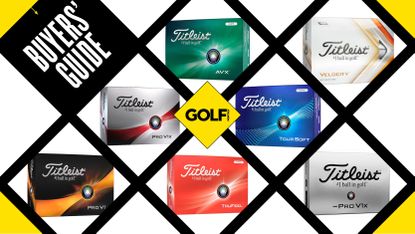 An array of Titleist golf balls in a grid system
