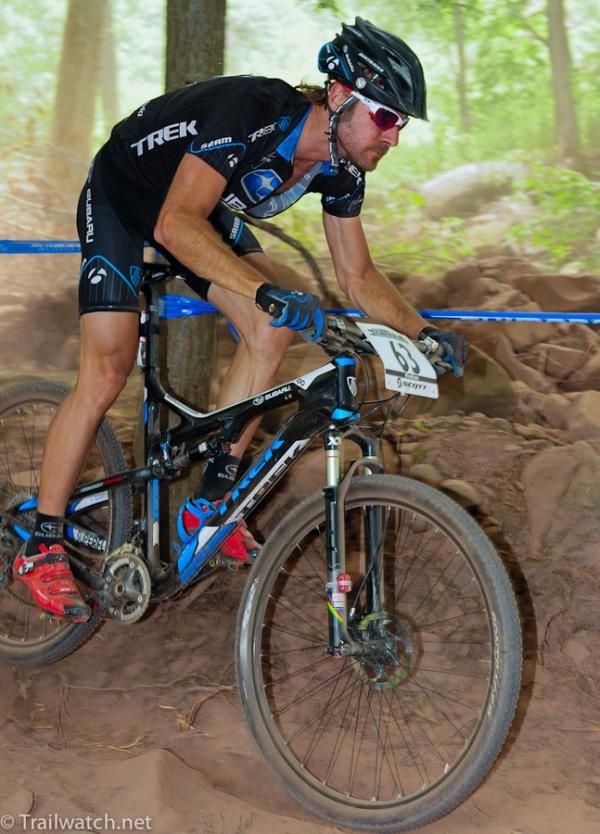 Jeremy Horgan-Kobelski (Subaru Trek) descending on lap one