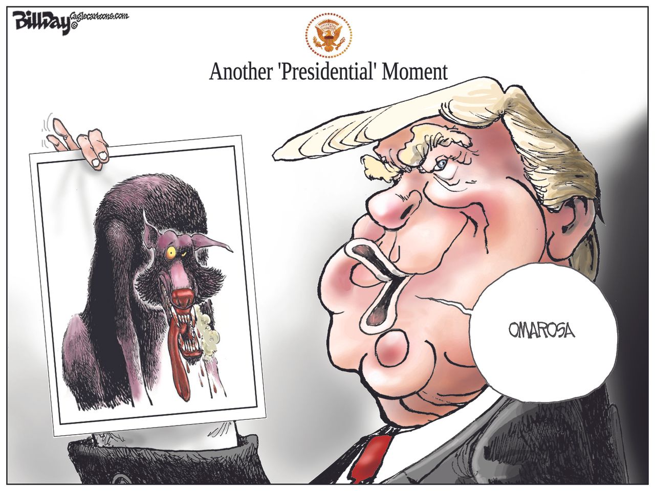 Political cartoon U.S. Trump Omarosa dog White House administration fired