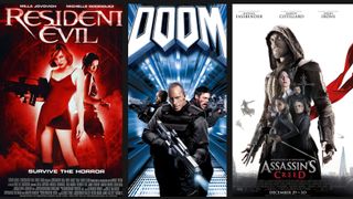 Posters from the Resident Evil, Doom and Assassin's Creed films