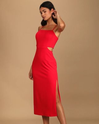 Lulus Only the Good Times Red Sleeveless Cutout Midi Dress