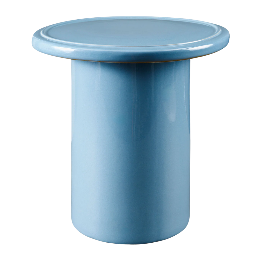 glazed ceramic outdoor side table in teal