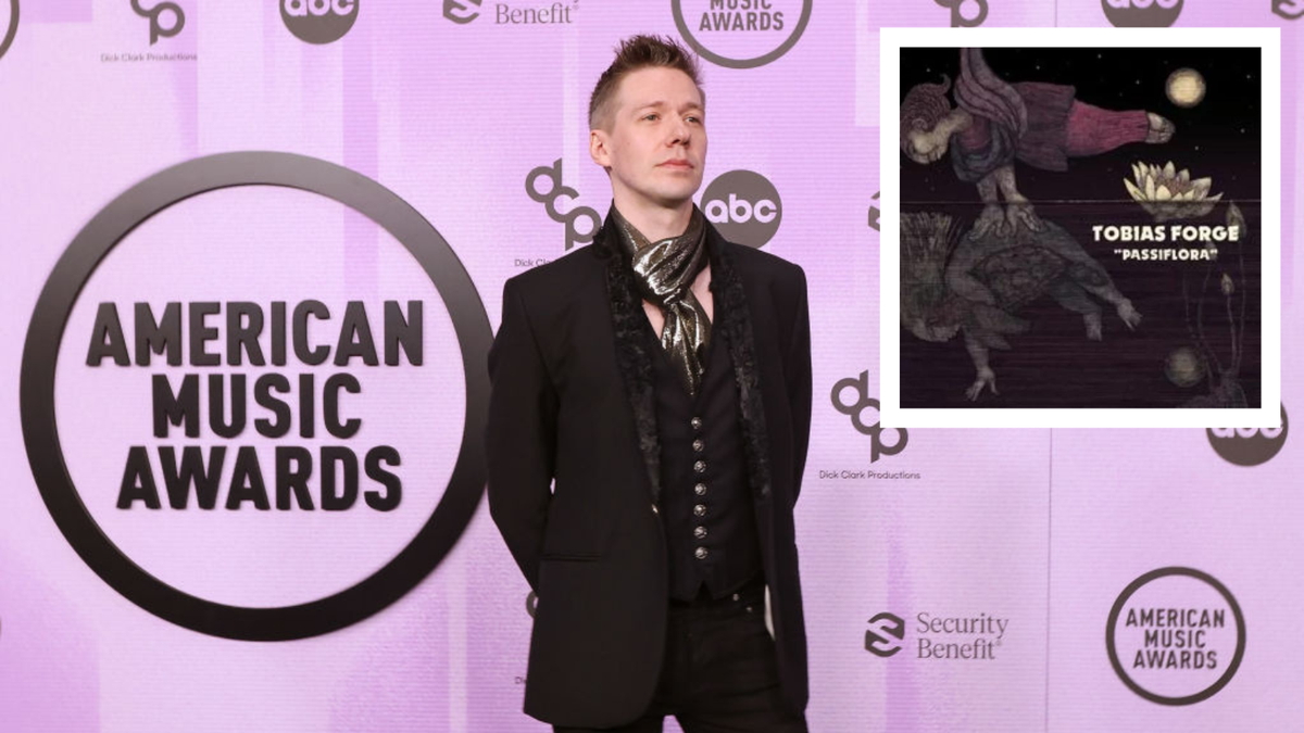 Tobias Forge with an inset of the art for his solo album Passiflora