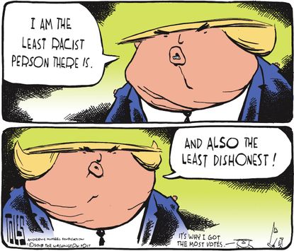 Political cartoon U.S. Trump lies racist comments