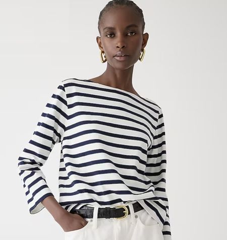 women wearing striped top from j.crew