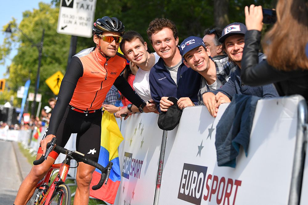 Greg Van Avermaet poses with fans