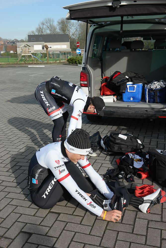 Riders gear up for the Omloop recon ride.